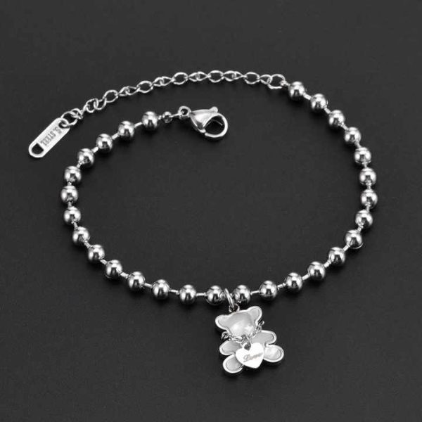 Fashion Jewelry Sets Stainless Steel Necklace Bracelet Earrings White Shell Cute Bear Heart Titanium Steel Jewelry Sets