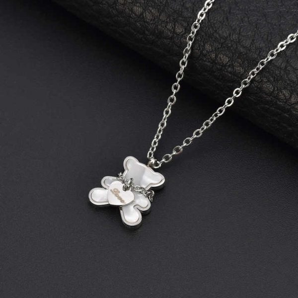 Fashion Jewelry Sets Stainless Steel Necklace Bracelet Earrings White Shell Cute Bear Heart Titanium Steel Jewelry Sets