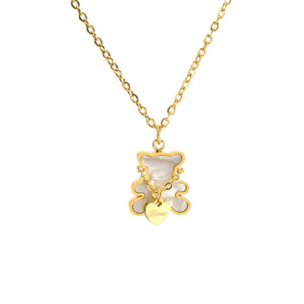 Fashion Jewelry Sets Stainless Steel Necklace Bracelet Earrings White Shell Cute Bear Heart Titanium Steel Jewelry Sets