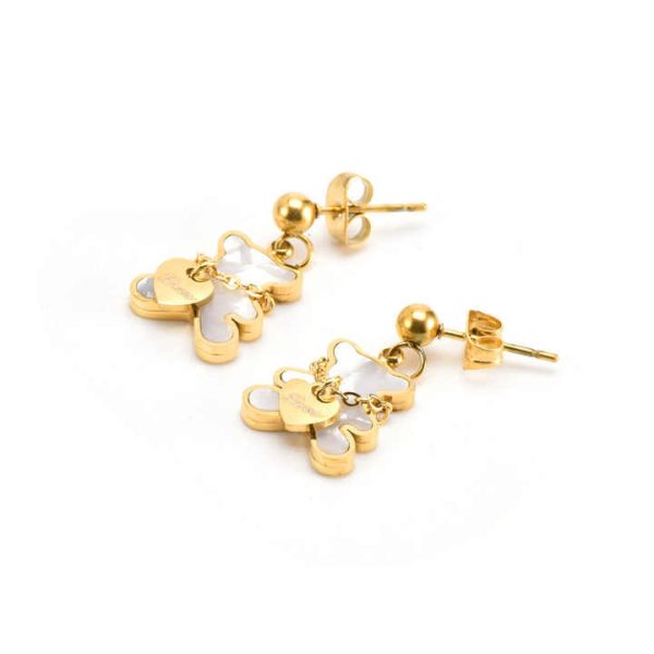 Fashion Jewelry Sets Stainless Steel Necklace Bracelet Earrings White Shell Cute Bear Heart Titanium Steel Jewelry Sets