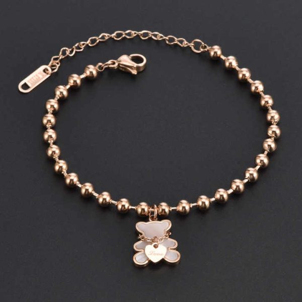 Fashion Jewelry Sets Stainless Steel Necklace Bracelet Earrings White Shell Cute Bear Heart Titanium Steel Jewelry Sets