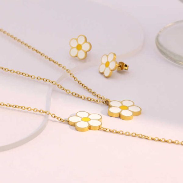 Women's Stainless Steel Chrysanthemum Jewelry Set 18K Gold Plated Daisies Includes Necklace Bracelet Earring-for Parties