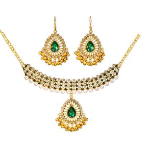 Trendy Gold Plated Bridal Jewelry Set with Zircon Necklace and Earrings for Weddings and Special Occasions