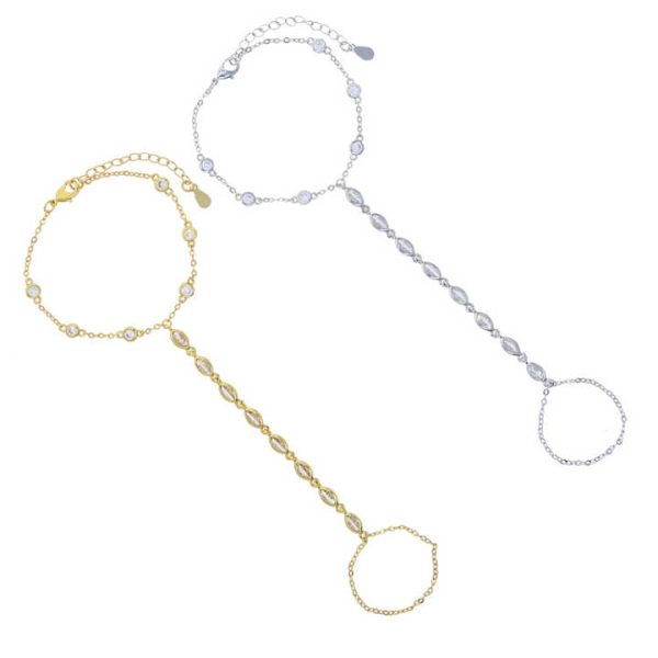 Sparking 5A Cubic Zirconia CZ Link Chain Fashion Women Hand Chain Bracelet With Ring