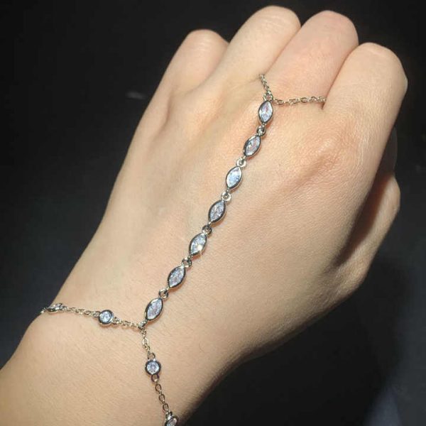 Sparking 5A Cubic Zirconia CZ Link Chain Fashion Women Hand Chain Bracelet With Ring