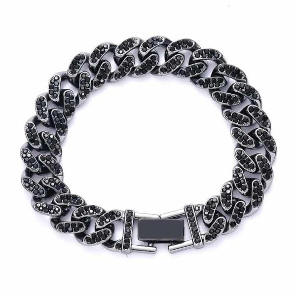Bling Rhinestone Bracelet Wholesale Hip Hop Alloy Cuban Chain Fashion Link Chain Bracelet