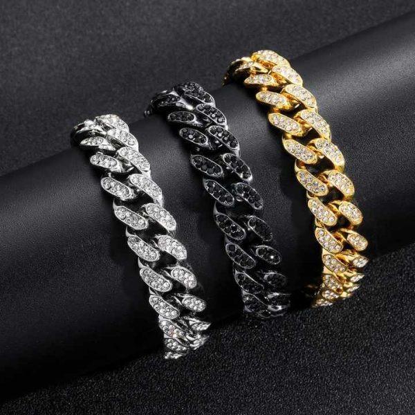 Bling Rhinestone Bracelet Wholesale Hip Hop Alloy Cuban Chain Fashion Link Chain Bracelet