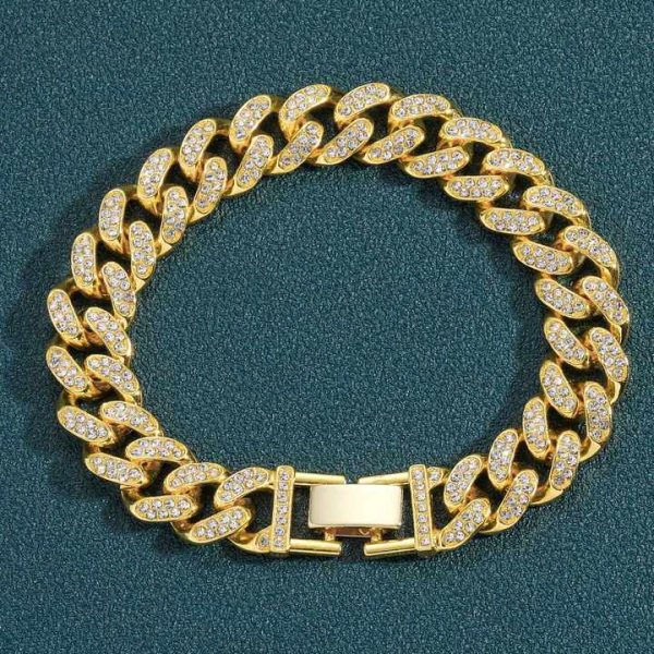 Bling Rhinestone Bracelet Wholesale Hip Hop Alloy Cuban Chain Fashion Link Chain Bracelet