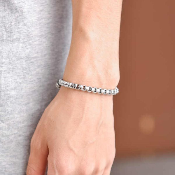 Custom Retro Style 6MM 21CM Titanium Steel Bracelet Black Stainless Steel Jewelry Bracelet Chain for Men Women