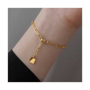 Fashion 18K Gold Plated Paperclip Bracelets for Women Stainless Steel Adjustable Link Chain Charm Bracelet Tarnish Free Jewelry