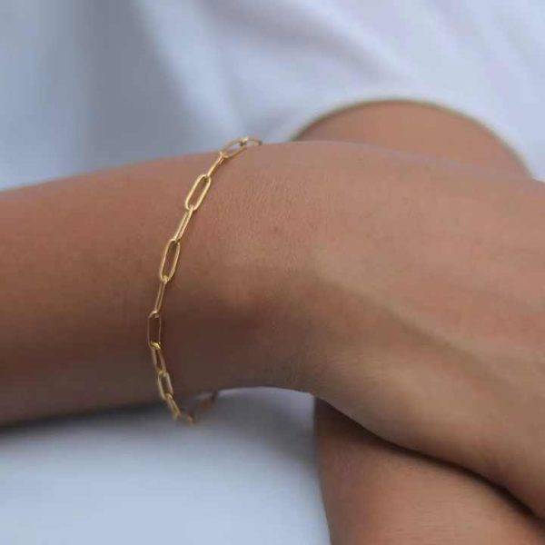 Fashion 18K Gold Plated Paperclip Bracelets for Women Stainless Steel Adjustable Link Chain Charm Bracelet Tarnish Free Jewelry