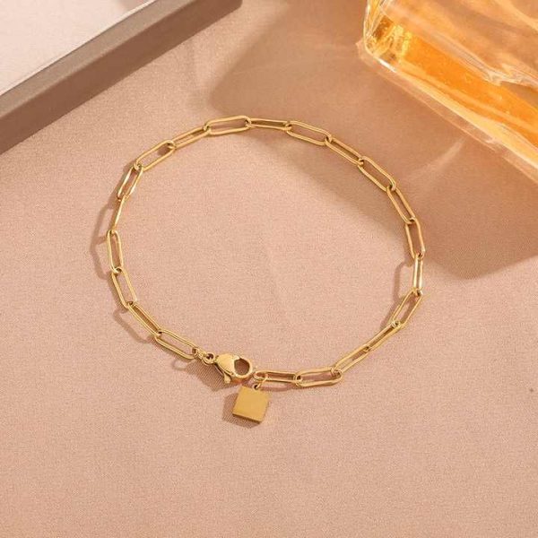 Fashion 18K Gold Plated Paperclip Bracelets for Women Stainless Steel Adjustable Link Chain Charm Bracelet Tarnish Free Jewelry