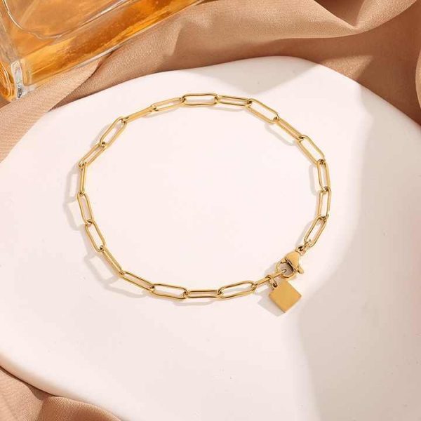 Fashion 18K Gold Plated Paperclip Bracelets for Women Stainless Steel Adjustable Link Chain Charm Bracelet Tarnish Free Jewelry