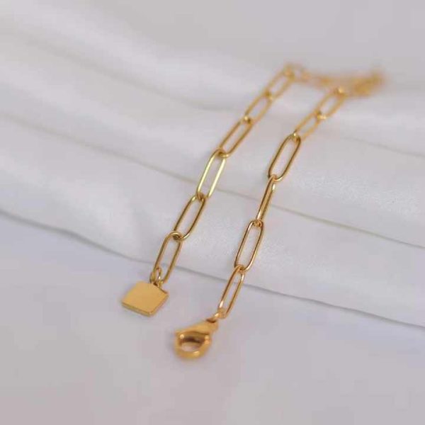Fashion 18K Gold Plated Paperclip Bracelets for Women Stainless Steel Adjustable Link Chain Charm Bracelet Tarnish Free Jewelry
