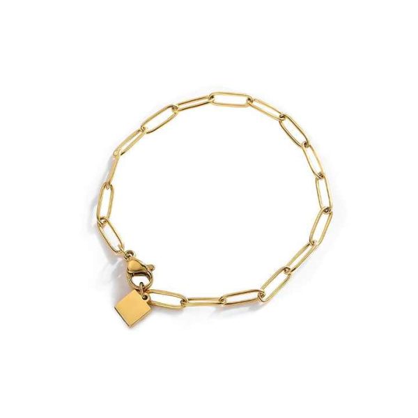 Fashion 18K Gold Plated Paperclip Bracelets for Women Stainless Steel Adjustable Link Chain Charm Bracelet Tarnish Free Jewelry