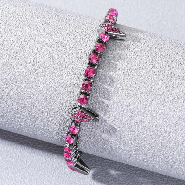 Unisex Silver Gold Purple Black Diamond CZ Charming Bling Chain & Link Bracelet Fashion Style Accessory