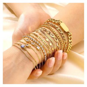 Minimalist Statement Stainless Steel 18k Gold Zircon Eyes Cuban Chain Bracelet Women Adjustable Sanke Bracelet for Gift