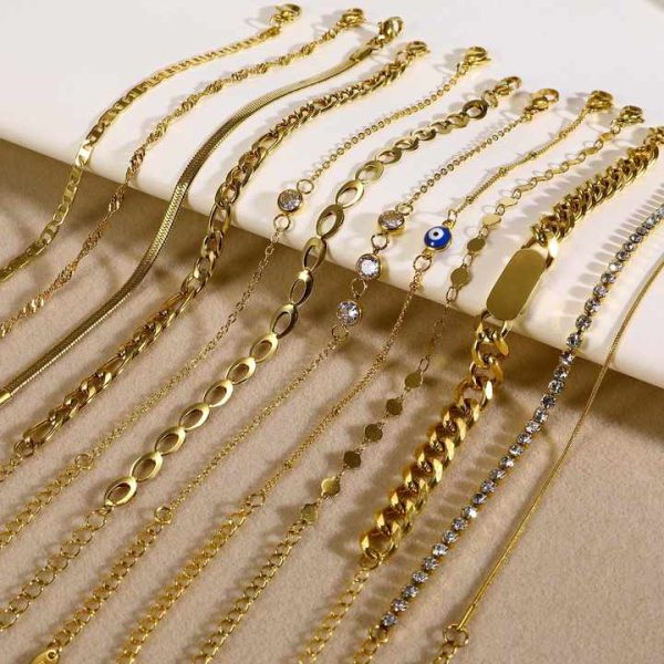 Minimalist Statement Stainless Steel 18k Gold Zircon Eyes Cuban Chain Bracelet Women Adjustable Sanke Bracelet for Gift