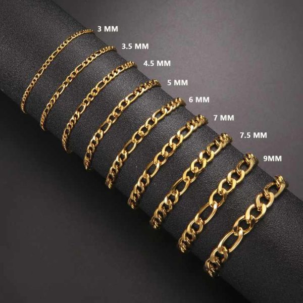 Tarnish Free Classic Fashion Jewelry 18K Gold Plated Stainless Steel Chunky Chain Bracelet Figaro Chain Bracelet for Men Women