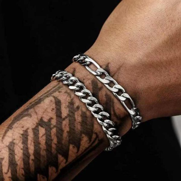 Tarnish Free Classic Fashion Jewelry 18K Gold Plated Stainless Steel Chunky Chain Bracelet Figaro Chain Bracelet for Men Women