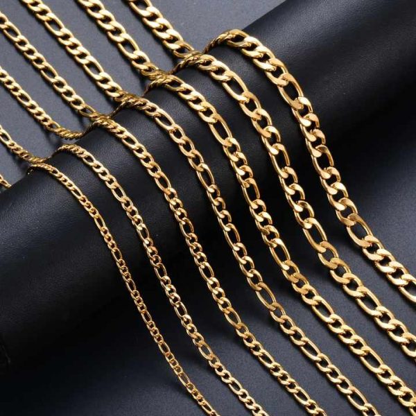 Tarnish Free Classic Fashion Jewelry 18K Gold Plated Stainless Steel Chunky Chain Bracelet Figaro Chain Bracelet for Men Women