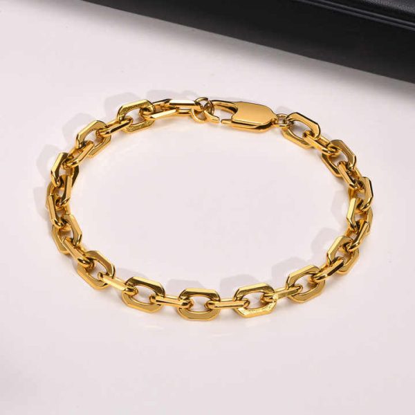 Fashion Jewelry Bracelets Women 316L Stainless Steel Curb O-Link Chain Bracelet Gold Plated Anchor Link Bracelet for Men Gift