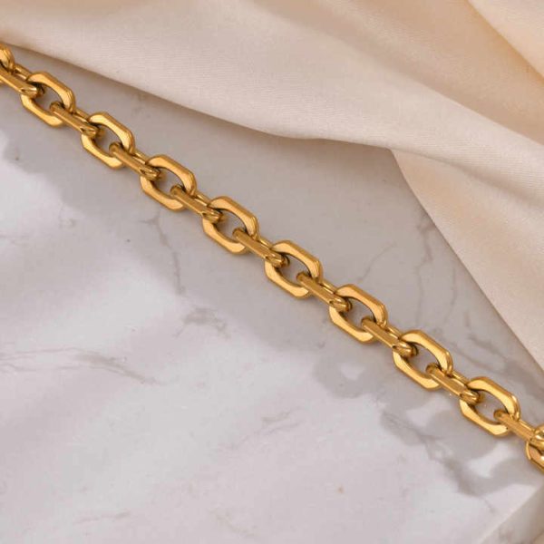 Fashion Jewelry Bracelets Women 316L Stainless Steel Curb O-Link Chain Bracelet Gold Plated Anchor Link Bracelet for Men Gift