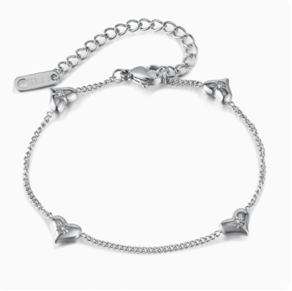 Hot fashion stainless steel small sun zircon heart-shaped women's bracelet