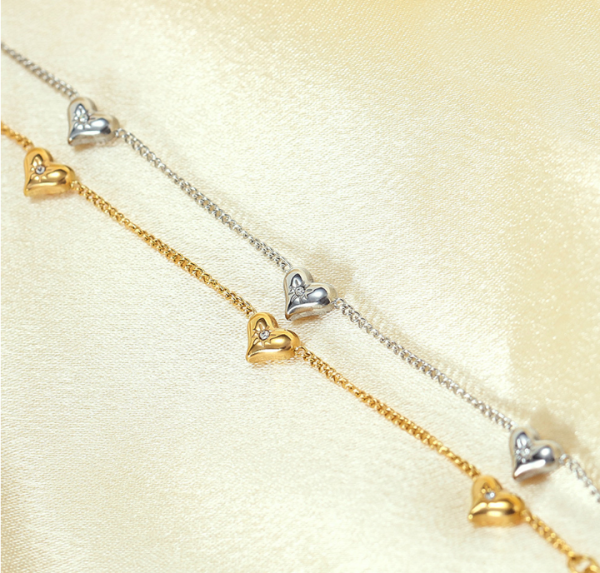 Hot fashion stainless steel small sun zircon heart-shaped women's bracelet
