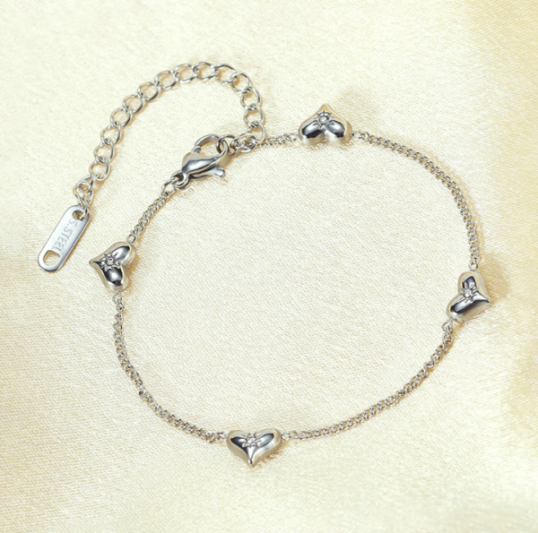 Hot fashion stainless steel small sun zircon heart-shaped women's bracelet