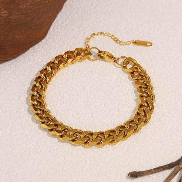Wholesale 18K Gold PVD Plated Link Bracelet for Women Men Fashion Jewelry Stainless Steel 10MM Cuban Chain Bracelets