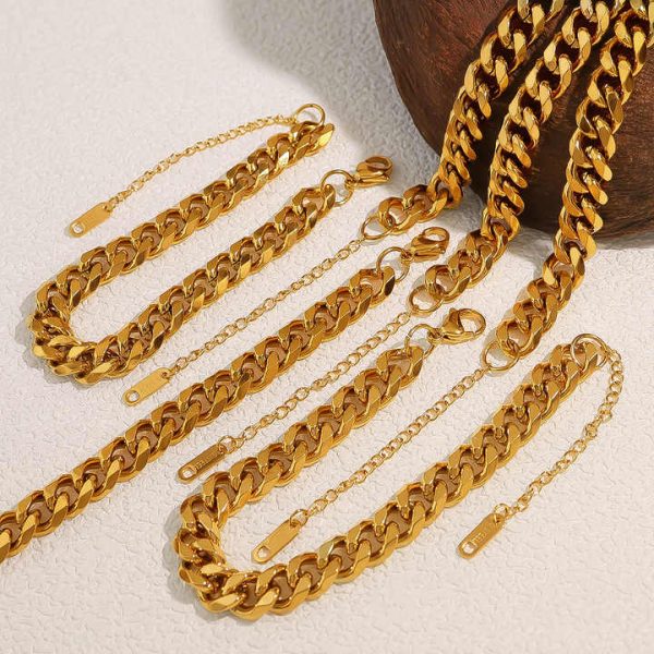 Wholesale 18K Gold PVD Plated Link Bracelet for Women Men Fashion Jewelry Stainless Steel 10MM Cuban Chain Bracelets