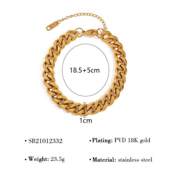 Wholesale 18K Gold PVD Plated Link Bracelet for Women Men Fashion Jewelry Stainless Steel 10MM Cuban Chain Bracelets