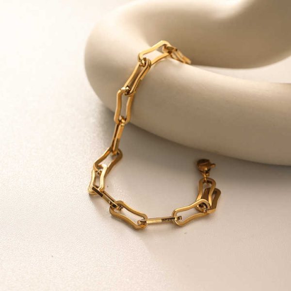 New Design 18K Gold Plated Stainless Steel U Shape Paper Clip Chain Women Bracelets for Women