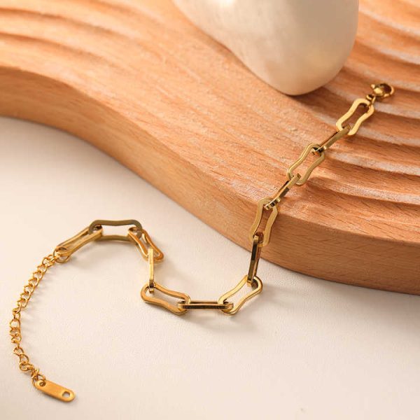 New Design 18K Gold Plated Stainless Steel U Shape Paper Clip Chain Women Bracelets for Women