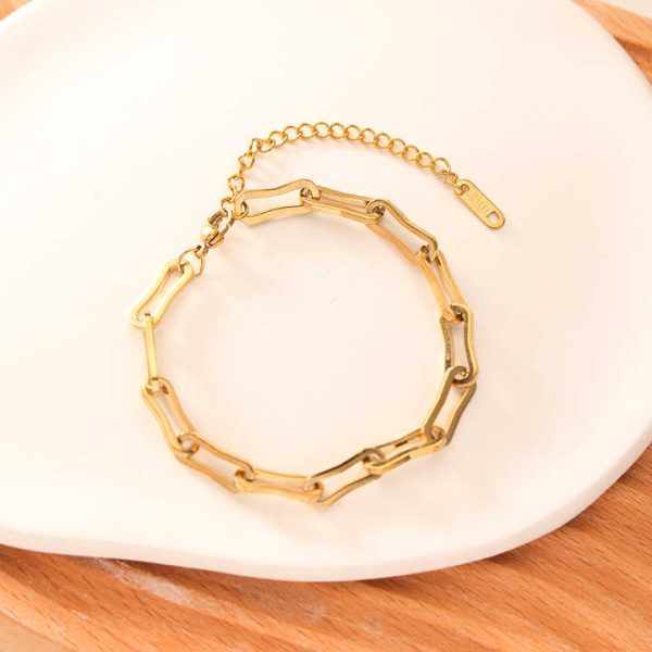 New Design 18K Gold Plated Stainless Steel U Shape Paper Clip Chain Women Bracelets for Women