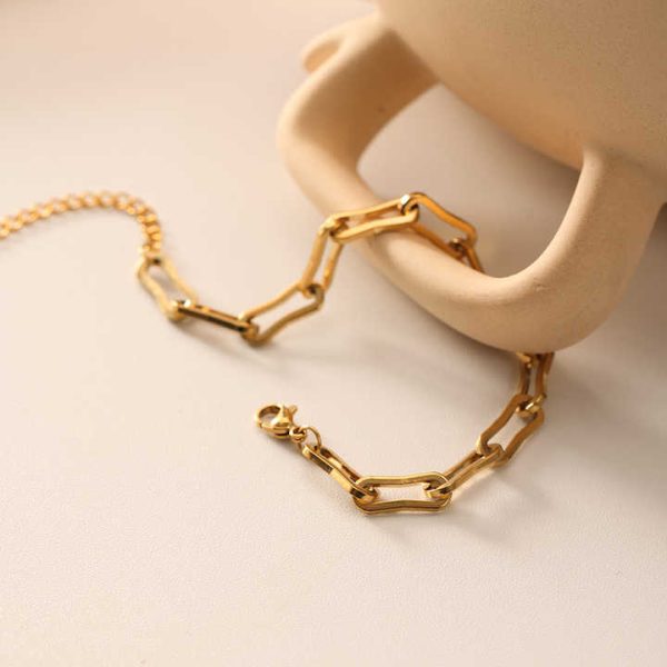 New Design 18K Gold Plated Stainless Steel U Shape Paper Clip Chain Women Bracelets for Women