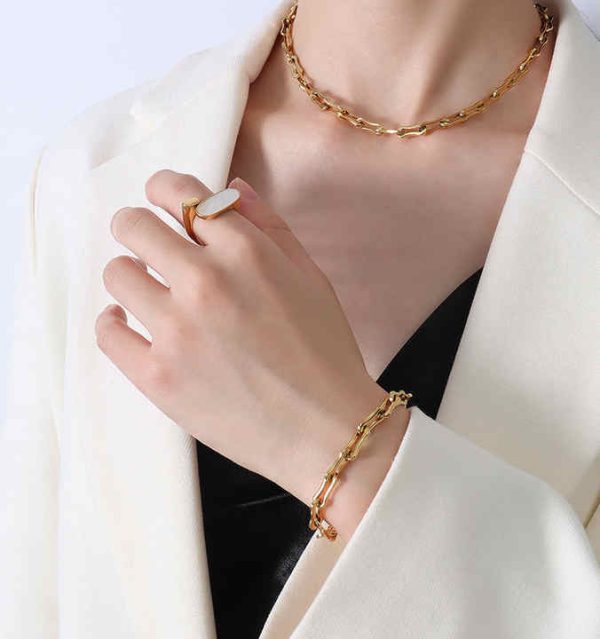 New Design 18K Gold Plated Stainless Steel U Shape Paper Clip Chain Women Bracelets for Women