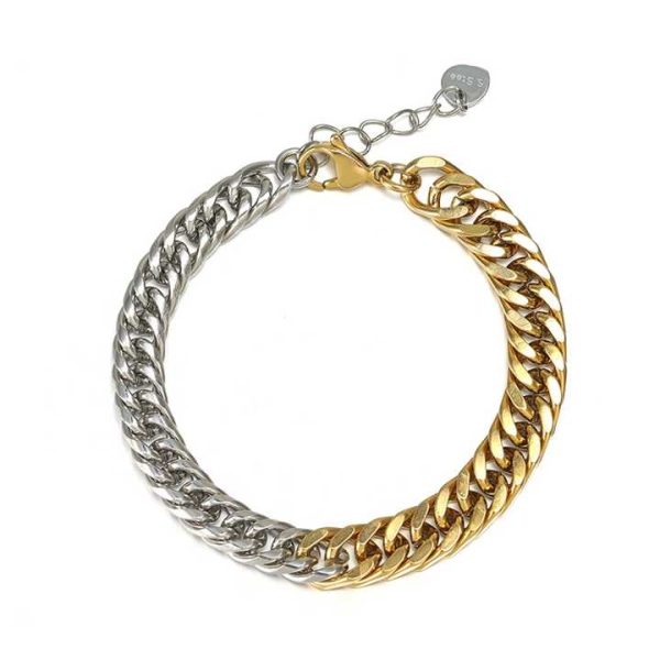 Hip Hop Fashion Stainless Steel Link Unique Cool Women Men Girls Jewelry Two Tone Half Gold Silver Cuban Chain Bracelet