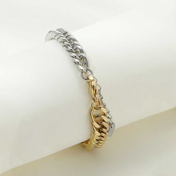 Hip Hop Fashion Stainless Steel Link Unique Cool Women Men Girls Jewelry Two Tone Half Gold Silver Cuban Chain Bracelet