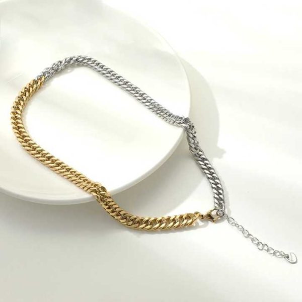 Hip Hop Fashion Stainless Steel Link Unique Cool Women Men Girls Jewelry Two Tone Half Gold Silver Cuban Chain Bracelet