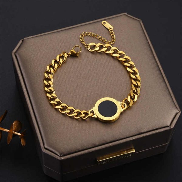 Fashion Retro Stainless Steel Jewelry Bracelet Necklace Roman Brand Accessories Geometric Shape Heavy Industry Thick Trendy