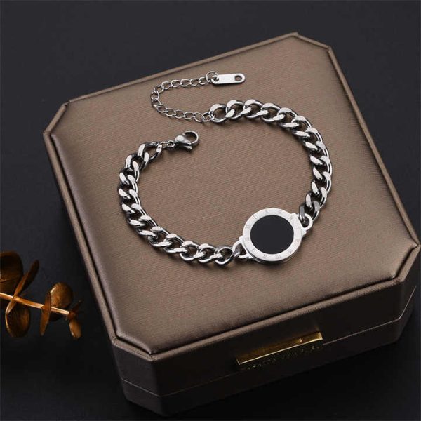 Fashion Retro Stainless Steel Jewelry Bracelet Necklace Roman Brand Accessories Geometric Shape Heavy Industry Thick Trendy