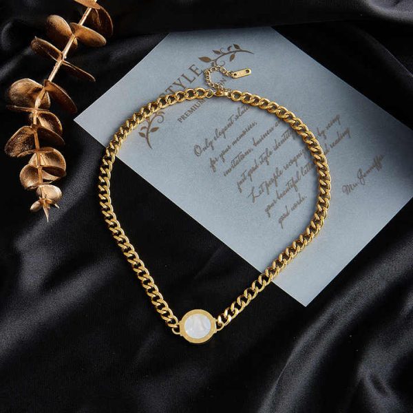 Fashion Retro Stainless Steel Jewelry Bracelet Necklace Roman Brand Accessories Geometric Shape Heavy Industry Thick Trendy