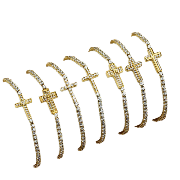 Hot-Selling Unisex Trendy Vintage Titanium Steel Collar Bone Chain Small Zircon Cross Pendant Fashion Chain Link Bracelets