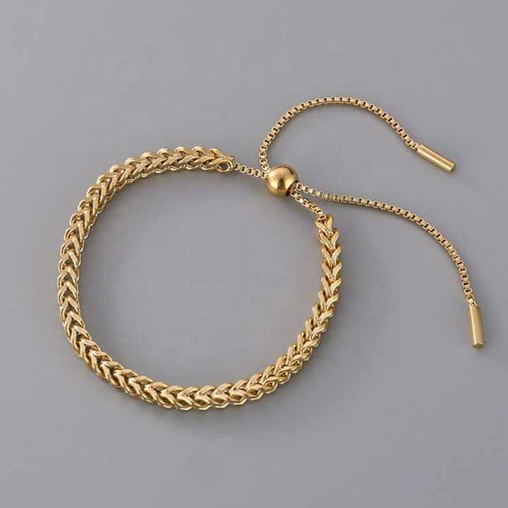High Grade Gold Plated Fashion Style Hip Hop Stainless Steel Adjustable Link Chain Men's Bracelet for Women Female