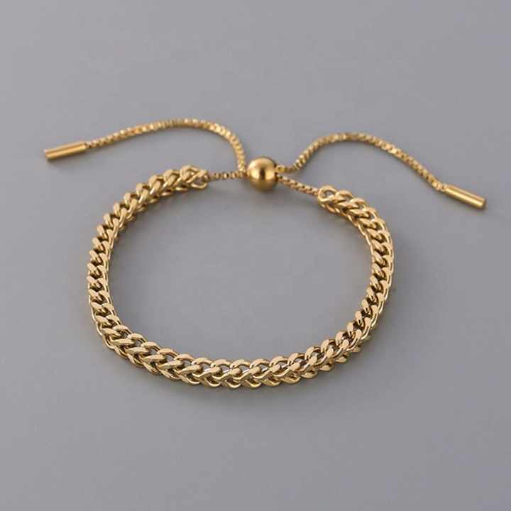 High Grade Gold Plated Fashion Style Hip Hop Stainless Steel Adjustable Link Chain Men's Bracelet for Women Female