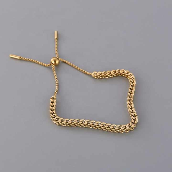 High Grade Gold Plated Fashion Style Hip Hop Stainless Steel Adjustable Link Chain Men's Bracelet for Women Female