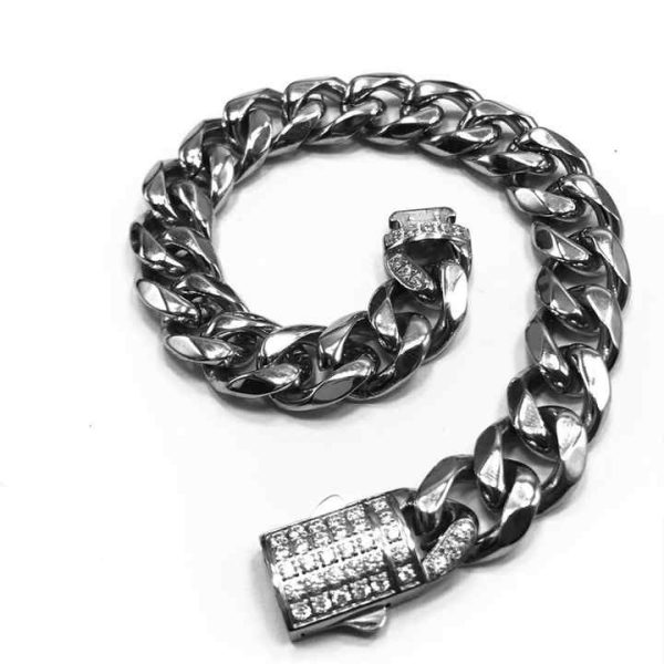 Wholesale Stainless Steel Cuban Link Chain Bling Hip Hop Bracelet 18K Gold Plated 316 Stainless Steel Cuban Link Bracelet