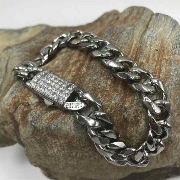 Wholesale Stainless Steel Cuban Link Chain Bling Hip Hop Bracelet 18K Gold Plated 316 Stainless Steel Cuban Link Bracelet
